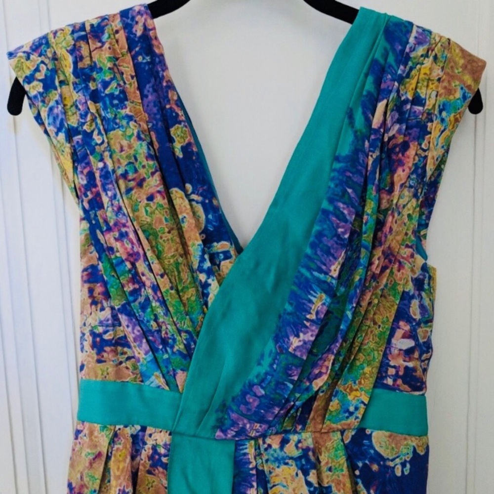 Tibi | Watercolor dress | Color: Teal, purple, gold | Size 6 - Picture 3 of 3